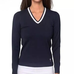 NWT GOLFINI Women's Navy/white V-Neck Sweater size large - 80% rayon